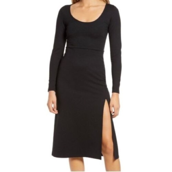 LEITH - Bodycon Fitted MIDI Dress in Black - Picture 1 of 12